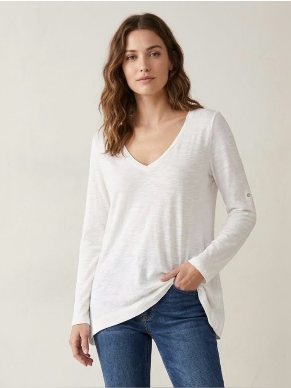 Max Studio Long Sleeve V-Neck Women’s Top - Off White Size Medium